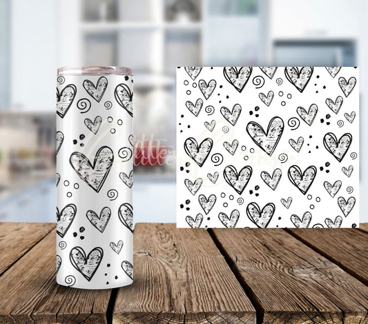 Classic Mick Doodle Hearts - UV DTF Tumbler wrap -20oz skinny