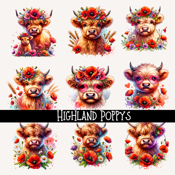 Highland Poppys - UV DTF Decal sheet