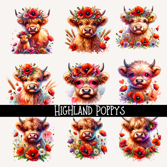 Highland Poppys - UV DTF Decal sheet