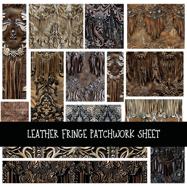 Leather Fringe Print Patchwork precut vinyl sheet available in 12x12 or 6x6 sizes