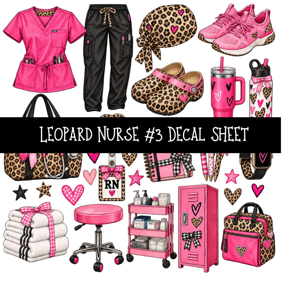 Leopard Nurse UV DTF Decal sheets 11 Designs available