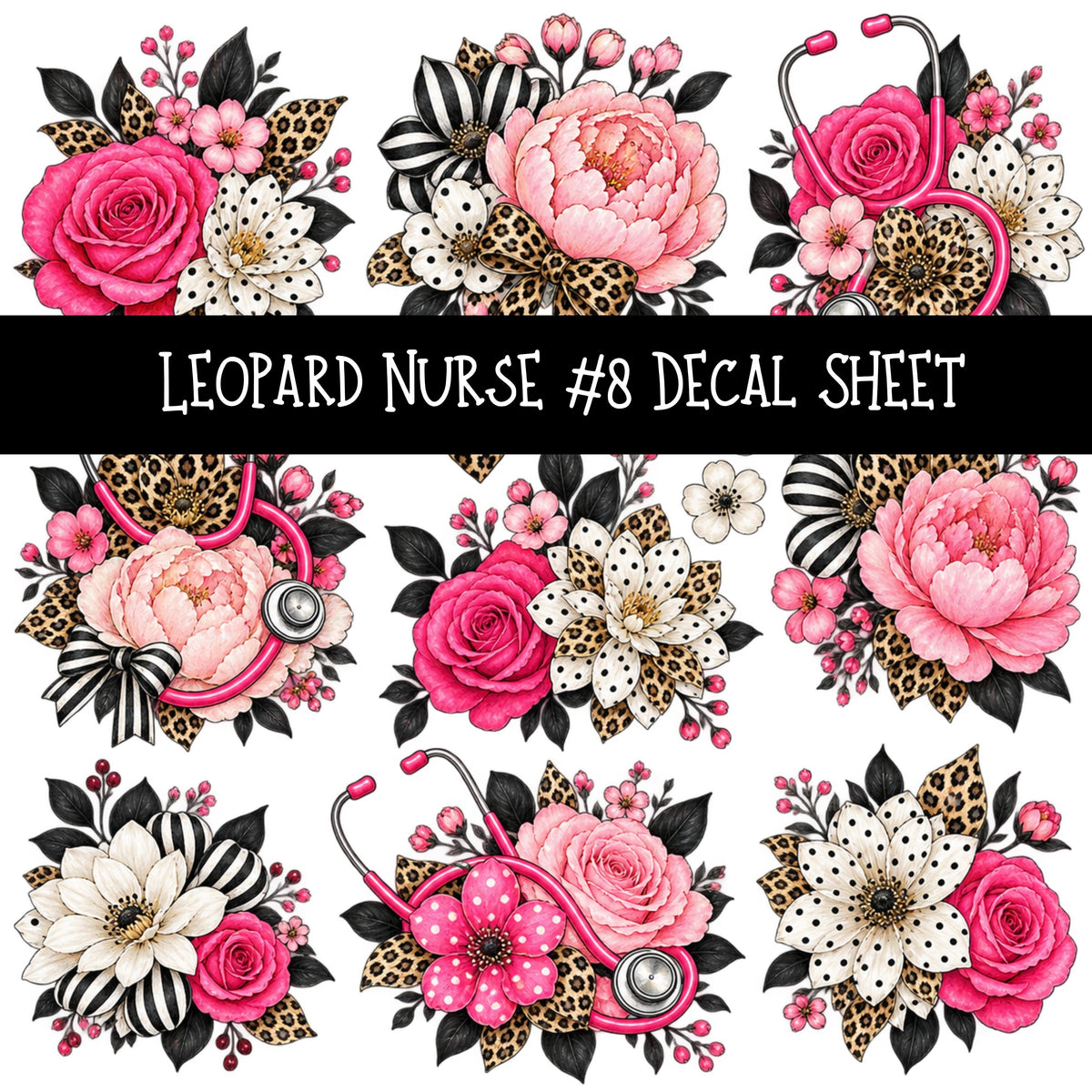 Leopard Nurse UV DTF Decal sheets 11 Designs available