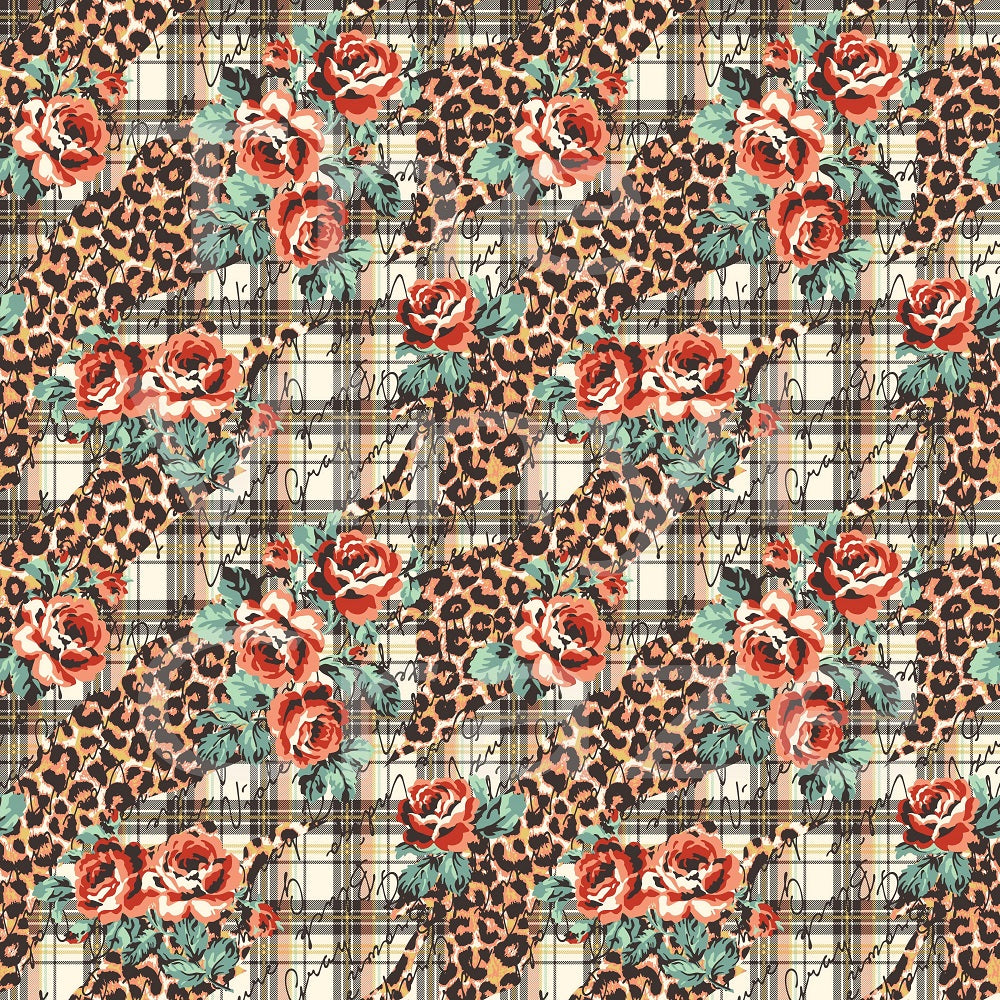 Leopard Tartan Floral - Adhesive Vinyl 12x12 Sheet