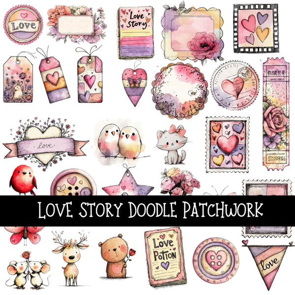 Love Story Doodle Patchwork Set