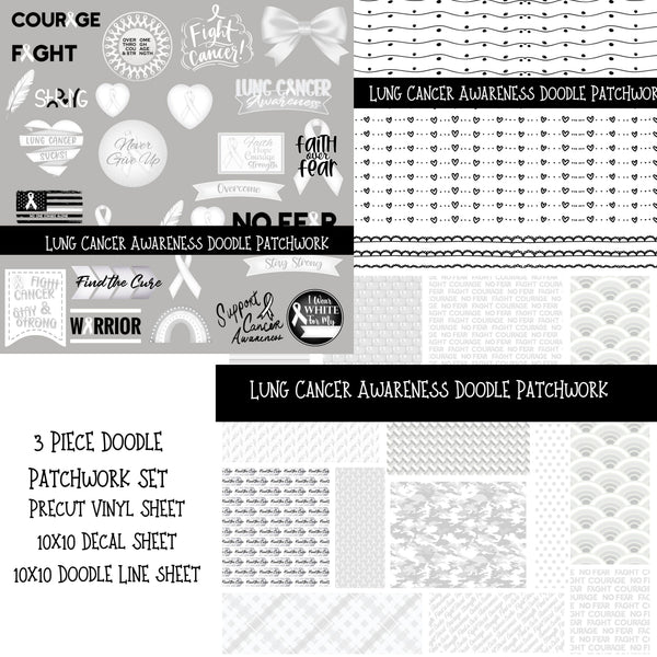 Lung Cancer Awareness Doodle Patchwork Set