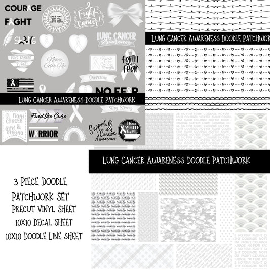 Lung Cancer Awareness Doodle Patchwork Set