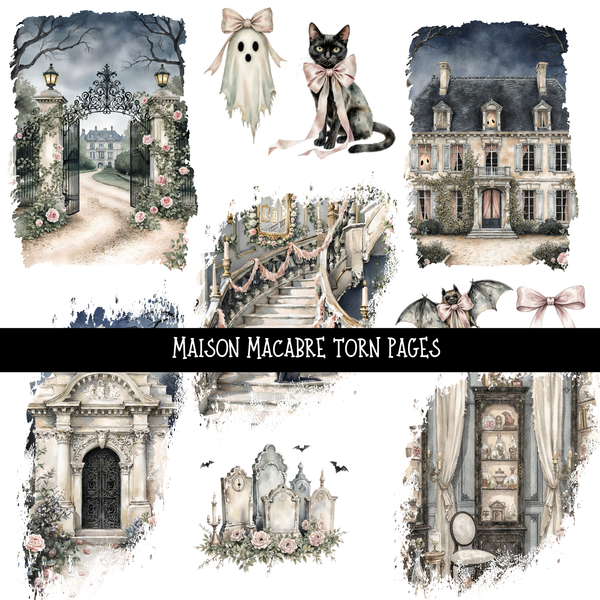 Maison Macabre torn pages UV DTF Decal sheet