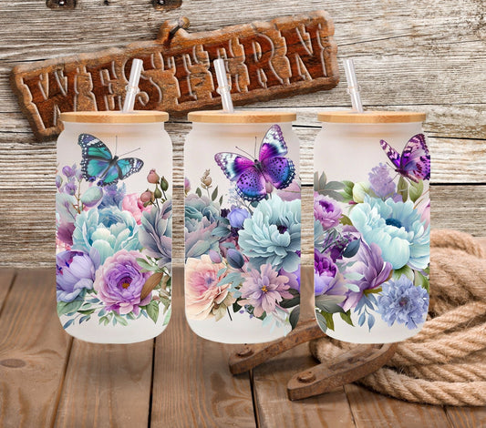 Purple Butterflies UV DTF 16oz Libbey Wrap