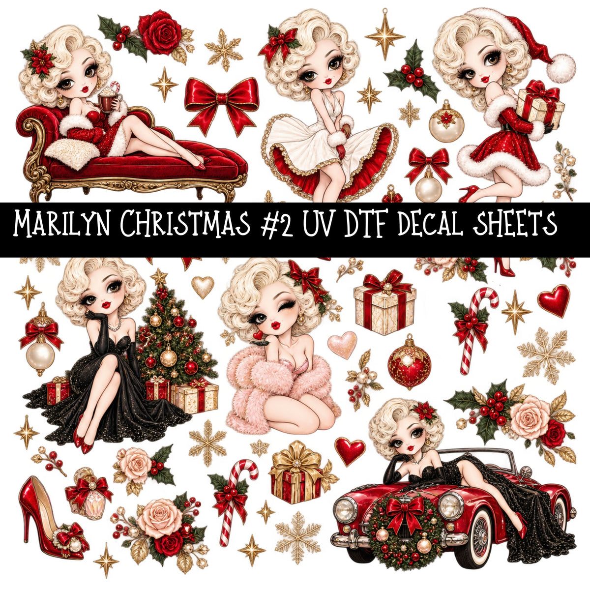 Marilyn Christmas UV DTF Decal sheets 10 Designs available