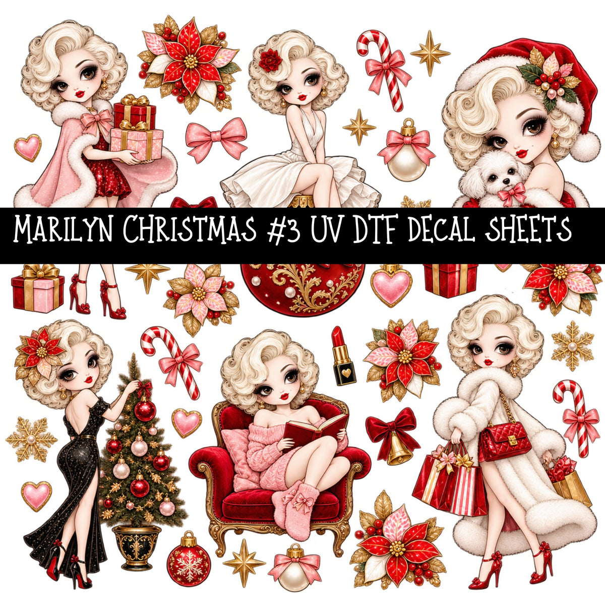 Marilyn Christmas UV DTF Decal sheets 10 Designs available