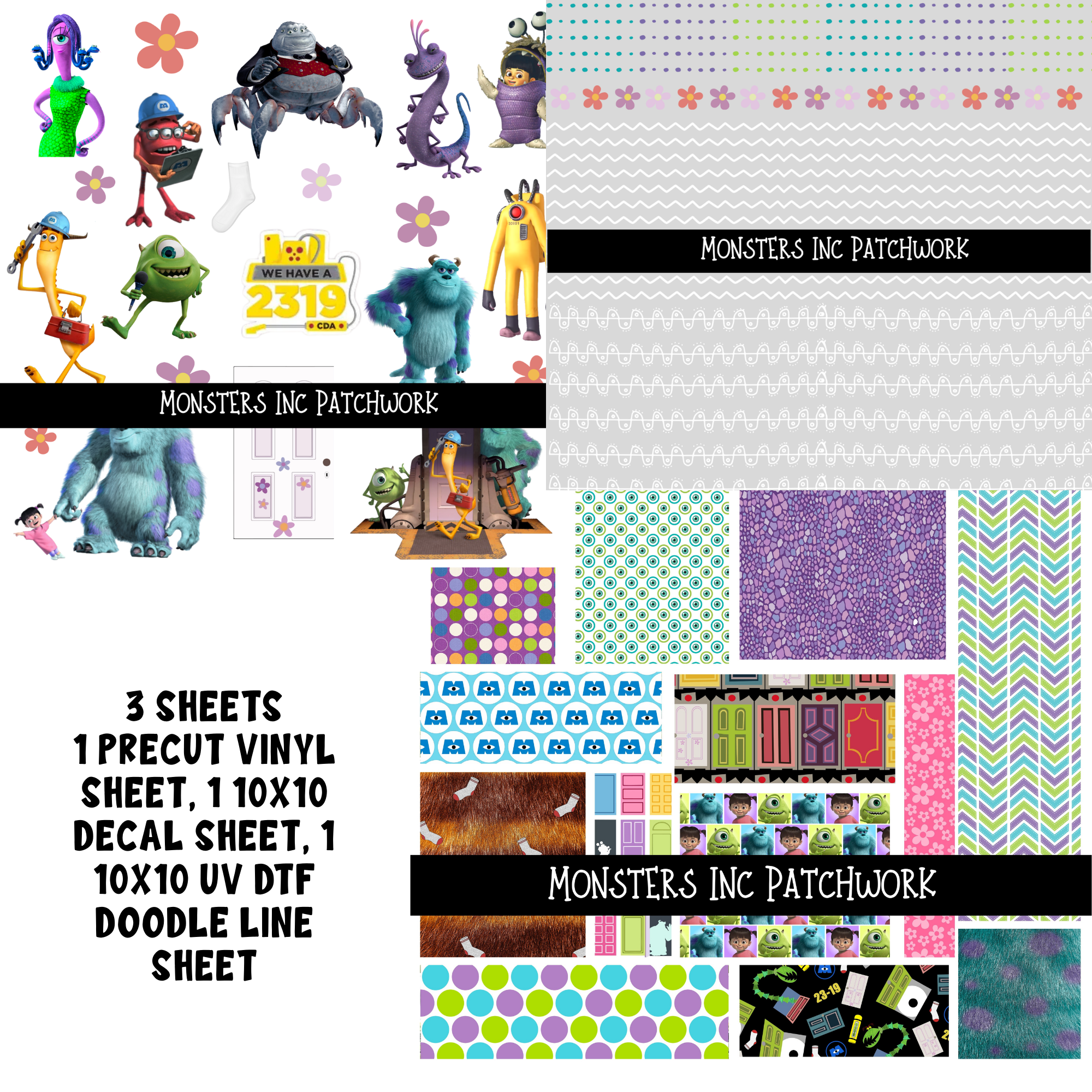 Monsters Inc- Doodle Patchwork Set – 3D Undercover