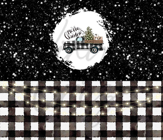 Merry Christmas Black & White Plaid  - Adhesive Vinyl Wrap