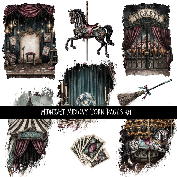 Midnight Midway Torn Pages - UV DTF Decal sheet