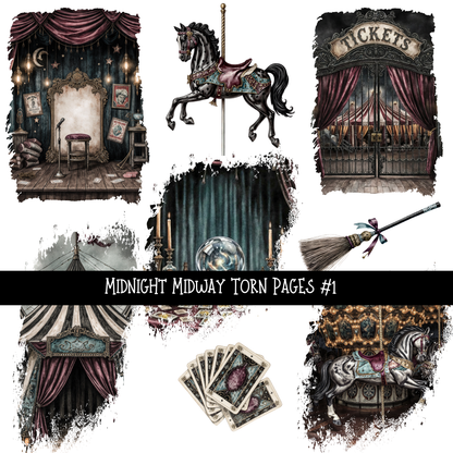 Midnight Midway Torn Pages - UV DTF Decal sheet