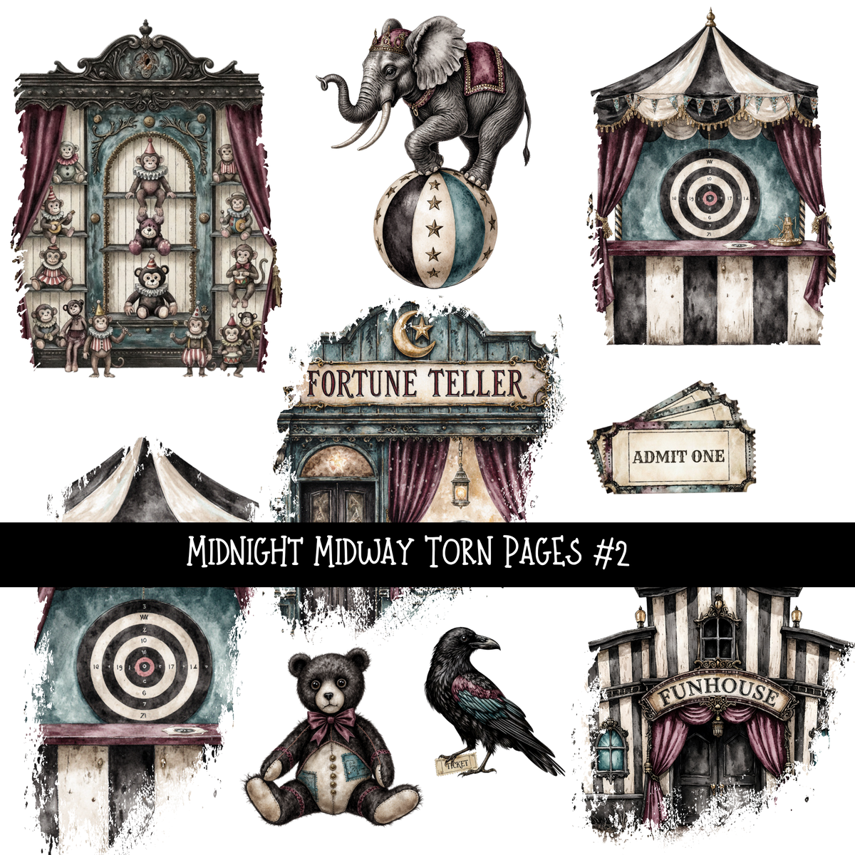 Midnight Midway Torn Pages - UV DTF Decal sheet