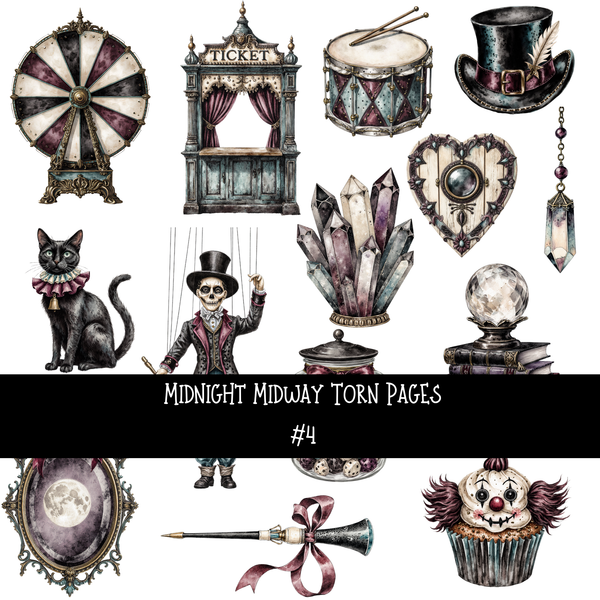 Midnight Midway Torn Pages - UV DTF Decal sheet