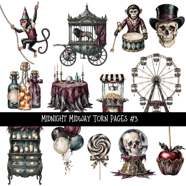 Midnight Midway Torn Pages - UV DTF Decal sheet