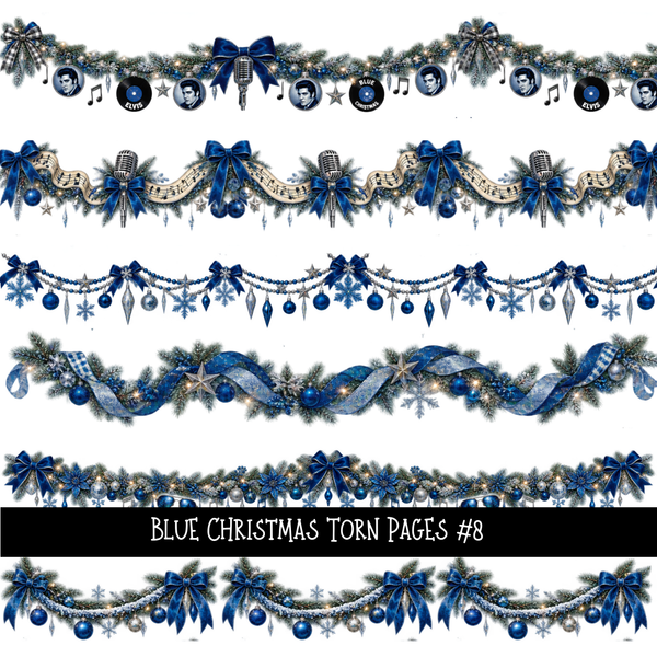 Blue Christmas Torn Pages UV DTF Decal sheets 8 Designs available