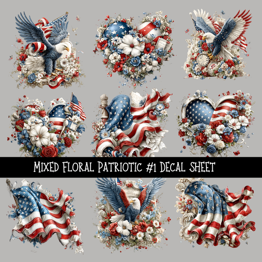 Mixed Floral Patriotic - UV DTF Decal sheets