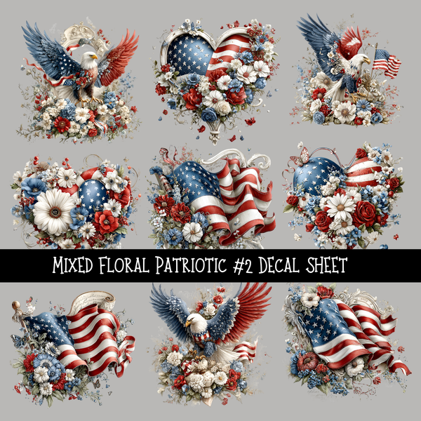 Mixed Floral Patriotic - UV DTF Decal sheets