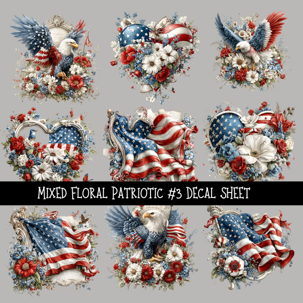 Mixed Floral Patriotic - UV DTF Decal sheets