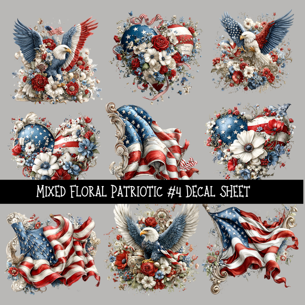 Mixed Floral Patriotic - UV DTF Decal sheets