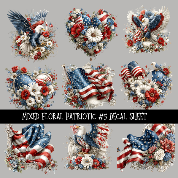 Mixed Floral Patriotic - UV DTF Decal sheets