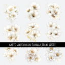 watercolor white Flowers UV DTF Decal sheets