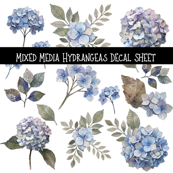Mixed Media Hydrangeas UV DTF Decal sheets
