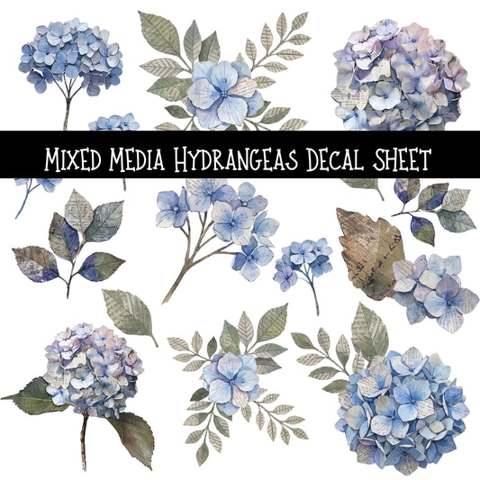 Mixed Media Hydrangeas UV DTF Decal sheets