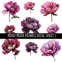 Mixed Media Peonies UV DTF Decal sheets 2 to choose from