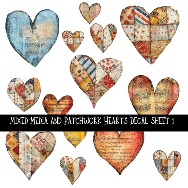 Mixed Media and Patchwork Hearts UV DTF Decal sheets 2 to choose from