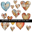Mixed Media and Patchwork Hearts UV DTF Decal sheets 2 to choose from