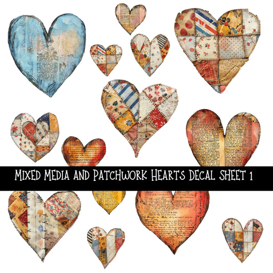 Mixed Media and Patchwork Hearts UV DTF Decal sheets 2 to choose from