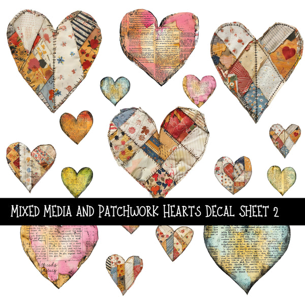 Mixed Media and Patchwork Hearts UV DTF Decal sheets 2 to choose from