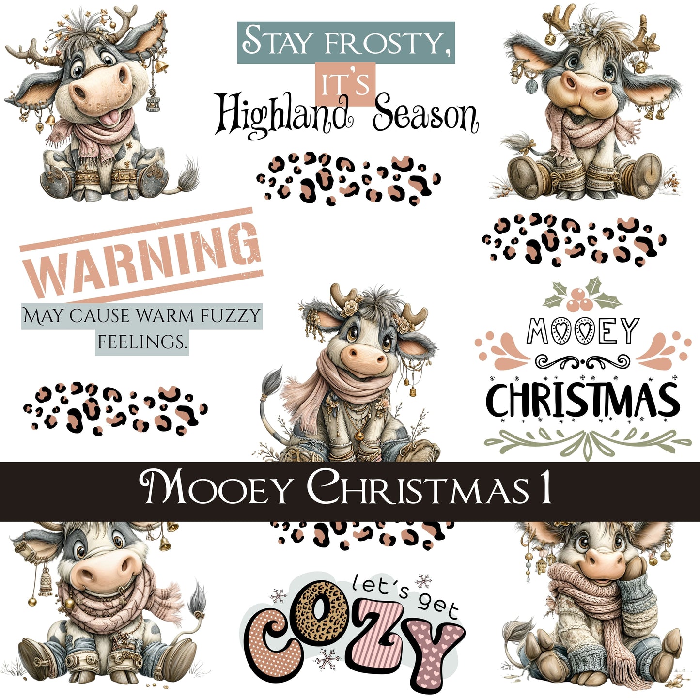 Mooey Christmas UV DTF Decal Sheets 8 design options
