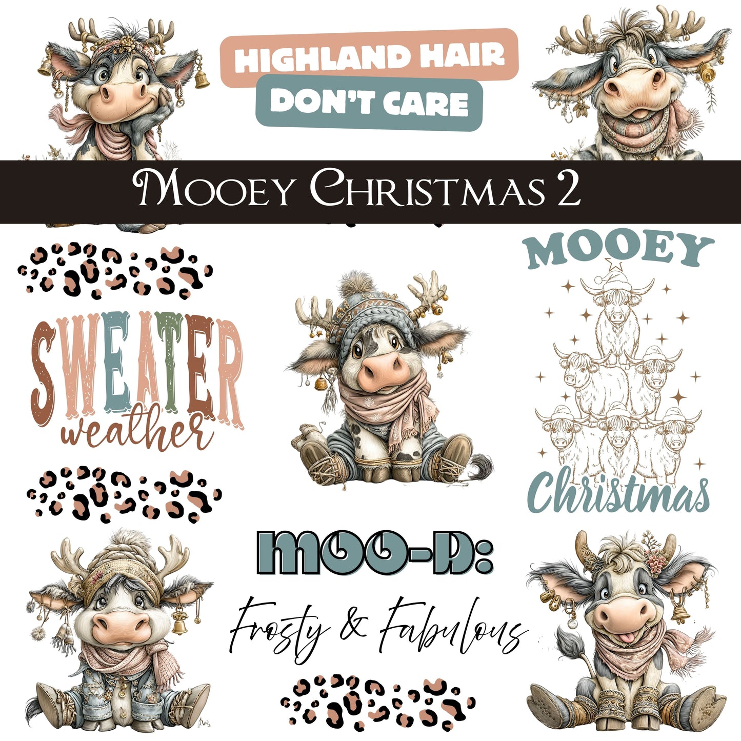 Mooey Christmas UV DTF Decal Sheets 8 design options