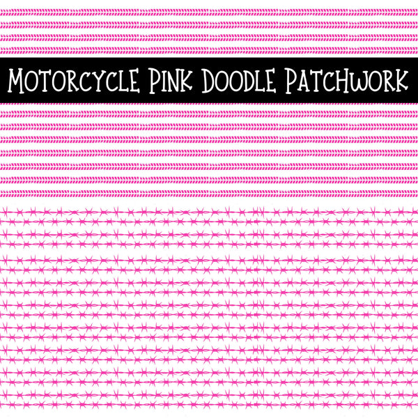 Motorcycle Pink UV DTF Doodle Patchwork Set