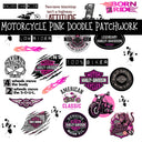 Motorcycle Pink UV DTF Doodle Patchwork Set