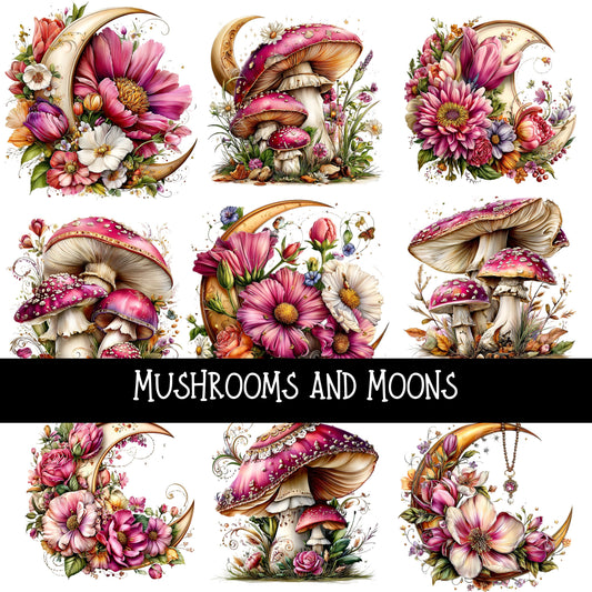 Mushrooms and Moons UV DTF Decal sheets