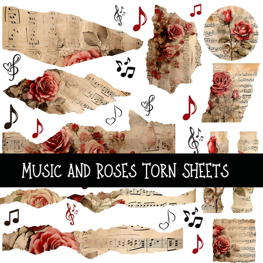 Music and Roses Torn Sheets UV DTF Decal sheets