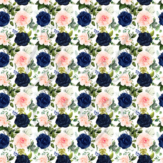 Navy Blue, Pink and Peach Florals - Adhesive Vinyl Sheets