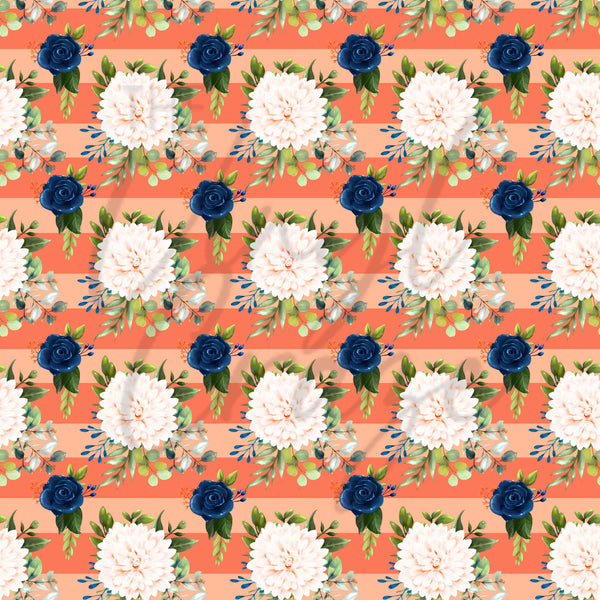 Navy Blue, Pink and Peach Florals - Adhesive Vinyl Sheets