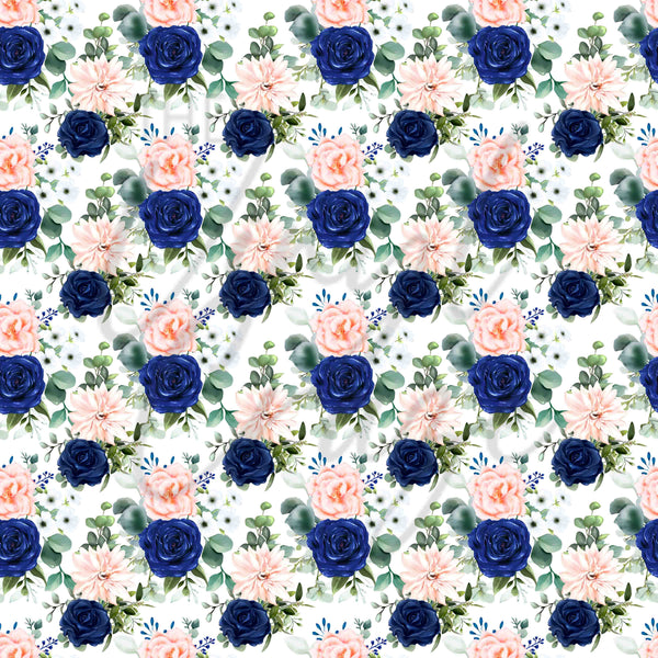 Navy Blue, Pink and Peach Florals - Adhesive Vinyl Sheets