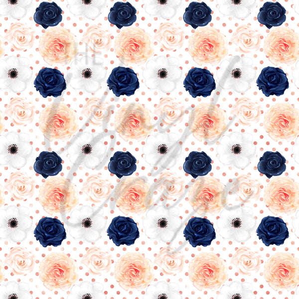 Navy Blue, Pink and Peach Florals - Adhesive Vinyl Sheets