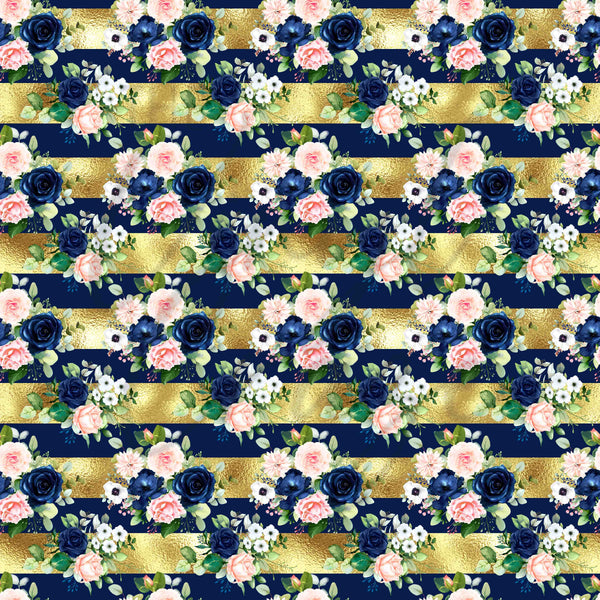 Navy Blue, Pink and Peach Florals - Adhesive Vinyl Sheets