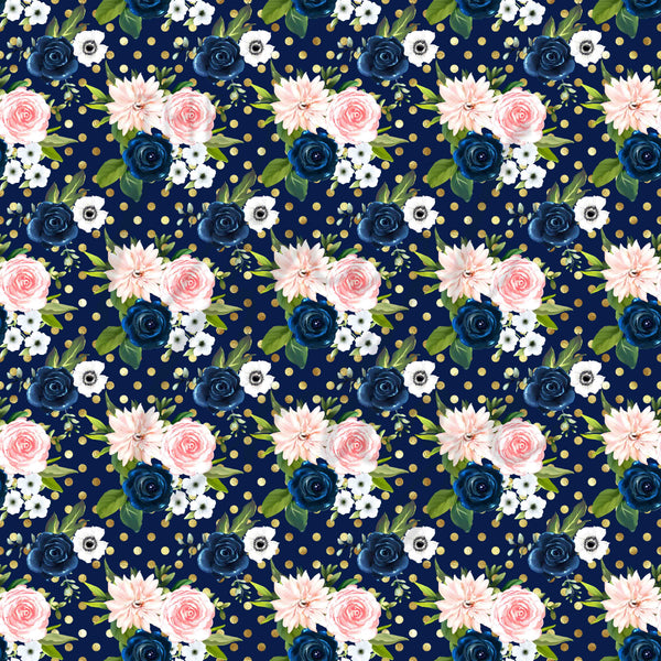 Navy Blue, Pink and Peach Florals - Adhesive Vinyl Sheets