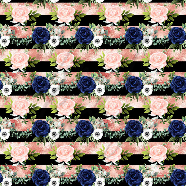 Navy Blue, Pink and Peach Florals - Adhesive Vinyl Sheets