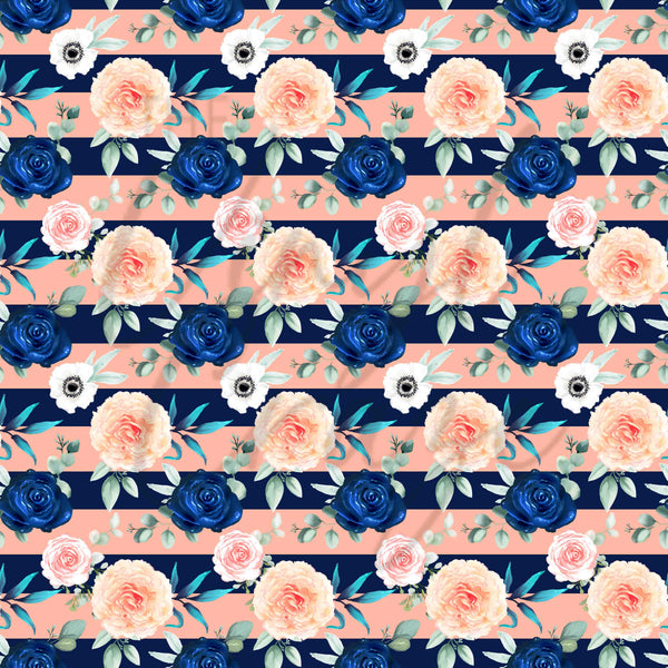 Navy Blue, Pink and Peach Florals - Adhesive Vinyl Sheets