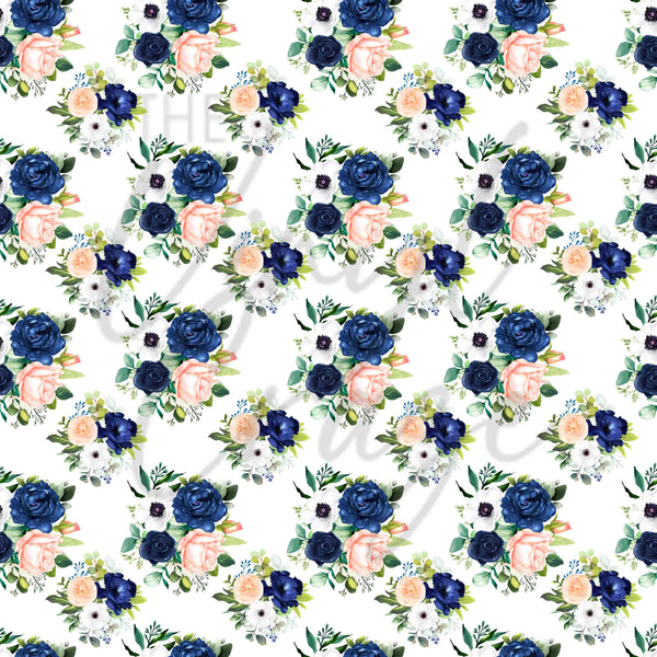 Navy Blue, Pink and Peach Florals - Adhesive Vinyl Sheets